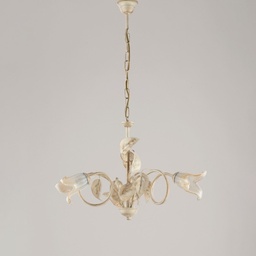 [S-BL179-3-AV] Lampadario in ferro Avorio Oro Vetri Bianchi Ambra tre luci 58x h43 cm