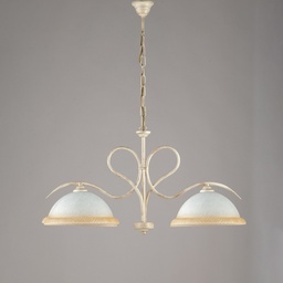 [S-BL142-2-AV] Lampadario in ferro Avorio Oro due luci vetri Bianchi e Ambra 79x h43 cm