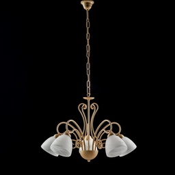 [S-BL232-5-AV] Lampadario in ferro Avorio cinque luci paralumi in vetro Alabastro Bianco 60x h45 cm