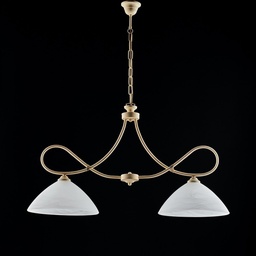 [S-BL217-S2-AV] Lampadario in ferro Avorio decape due luci paralumi in vetro Alabastro bianchi 92x h50 cm