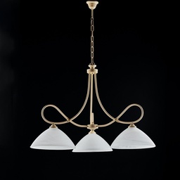 [S-BL217-S3-AV] Lampadario in ferro Avorio decape tre luci paralumi in vetro Alabastro bianchi 78x h65 cm