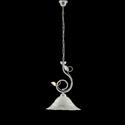 [S-BL175-1-BO] Lampadario in ferro Bianco Oro una luce paralume vetro 33x h49 cm