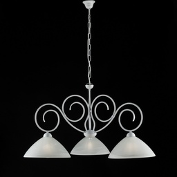 [S-BL255-3-BCO] Lampadario in ferro Bianco Shabby tre luci paralumi in vetro Bianco 78x h54 cm