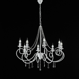 [S-BL148-8-BCO] Lampadario in ferro Bianco otto luci decorazione shabby e strass 80x h75 cm