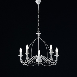 [S-BL105-5-BCO] Lampadario in ferro Bianco shabby cinque luci 61x h45 cm