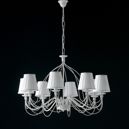 [S-BL105-8-BCO-PAR] Lampadario in ferro Bianco shabby otto luci paralumi bianchi 83x h49 cm
