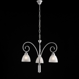 [S-BL241-3-BCO] Lampadario in ferro Bianco shabby paralumi in vetro  Bianco tre luci 48x h50 cm