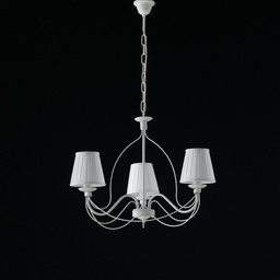 [S-BL105-3-BCO-PAR] Lampadario in ferro Bianco shabby tre luci paralumi bianchi 53x h43 cm