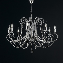[S-BL146-8-CR] Lampadario in ferro Cromato otto luci con strass 74x h58 cm