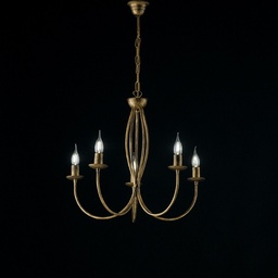 [S-BL147-5-BR] Lampadario in ferro Marrone Oro cinque luci 55x h53 cm