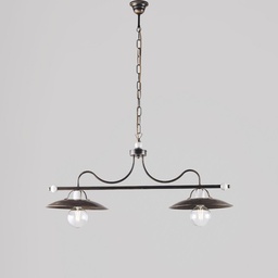[S-BL234-2-BR] Lampadario in ferro Marrone Oro industrial Bianco due luci 87x h36 cm