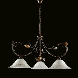[S-BL175-3-BR] Lampadario in ferro Marrone Oro tre luci paralumi in vetro Bianco 79x h54 cm