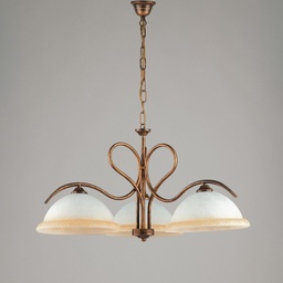 [S-BL142-3-BR] Lampadario in ferro Marrone Oro tre luci vetri Bianchi e Ambra 68x h43 cm