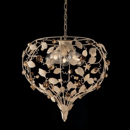 [S-BL196-5-AV] Lampadario in ferro laccato avorio con decorazione decape 5 luci