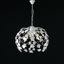 [S-BL50-3-BCO] Lampadario in ferro shabby Bianco strass tre luci 50x h45 cm edera