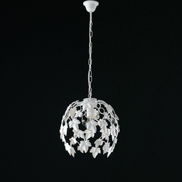[S-BL50-1-BCO] Lampadario in ferro shabby Bianco strass una luce 30x h37 cm edera