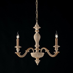 [S-BL180-3-AV] Lampadario in legno Avorio e foglia Oro tre luci 43x h57 cm