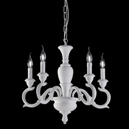 [S-BL172-5-BCO] Lampadario in legno Bianco Shabby cinque luci 50x h50 cm