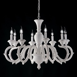 [S-BL172-8-BCO] Lampadario in legno Bianco Shabby otto luci 93x h65 cm