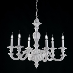 [S-BL180-6-BCO] Lampadario in legno e pasta di legno bianco shabby 6 luci