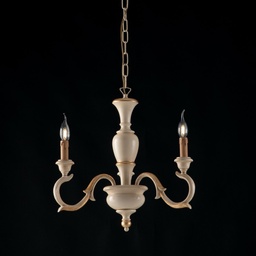[S-BL172-3-AV] Lampadario in legnoAvorio e Foglia Oro tre luci 43x h50 cm