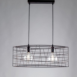[S-BL168-2-NR] Lampadario industrial a sospensione in ferro Nero Rame due luci 61x h25 cm