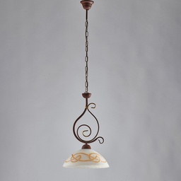 [S-BL225-1-RG] Lampadario lavorato ferro Nero Ruggine rifinitura Oro una luce 30x h51 cm