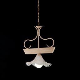 [S-BL194-1-AV] Lampadario legno e ferro laccato avorio con decorazione decape 1 luci