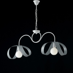 [S-BL128-2-GR] Lampadario moderno a sospensione in ferro Bianco Grigio due luci 82x h35 cm