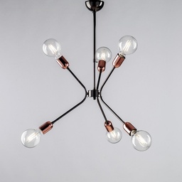 [S-BL222-6-NR] Lampadario moderno in ferro Nero Rame sei luci 43x h62 cm urban