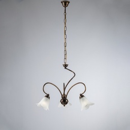 [S-BL230-3-BR] Lampadario sala ferro Marrone Oro  paralumi vetro Bianco 50x h46 cm