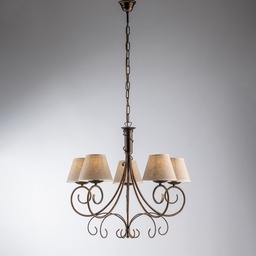 [S-BL258-5-BR] Lampadario vienna Marrone Oro cinque luci paralumi effetto tessuto 60x h58 cm