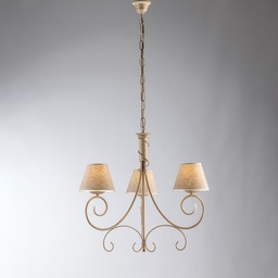 [S-BL258-3-AV] Lampadario vienna ferro Avorio Oro tre luci paralumi effetto tessuto 52x h58 cm