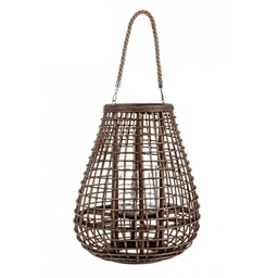 [S-B0140950] Lanterna con manico MOMBASA intrecciata colore marrone 33dx40h cm