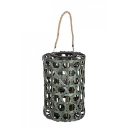 [S-B0140791] Lanterna esagono verde in legno 40h cm