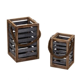 [S-V3717770000] Lanterna in legno marrone 1-2 con manico in corda quadro cm19x19h28,5