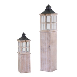 [S-V3724290000] Lanterna rettangolare in legno sbiancato 27x27h135 cm