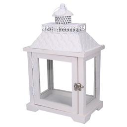 [S-V3724160000] Lanterna in legno bianco quadro 24x16 cm, altezza 39 cm