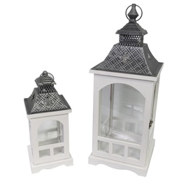 [S-V3726350000] Lanterna in legno e metallo bianco argento quadro 22x22h59 cm