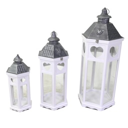 [S-V3726390000] Lanterna in legno e metallo bianco argento esagonale cm41x35,5h98