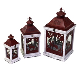 [S-V3726380000] Lanterna in legno e metallo con 1-3 renne, biancorosso, quadro cm30x30,5h63