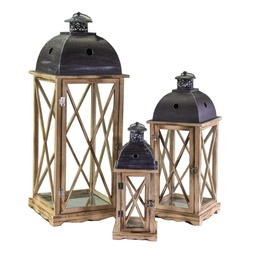 [S-V3726630000] Lanterna Rustica in Legno e Metallo Antracite, Quadro cm31,5x31,5h81