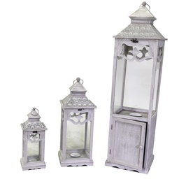 [S-V3726260000] Lanterna in legno e metallo sbiancato con anta quadro 32x32x118 cm