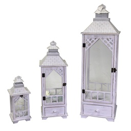 [S-V3726320000] Lanterna in legno e metallo sbiancato, formato quadro 32x32 cm, altezza 101 cm