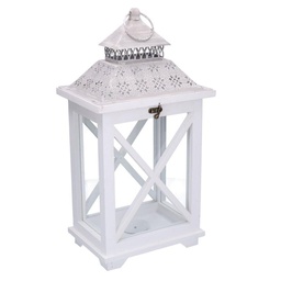 [S-V3720930000] Lanterna in legno e metallo bianco rettangolare 23x17h45 cm