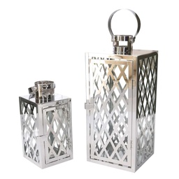 [S-V3726570000] Lanterna in metallo argento quadro 14x14 cm