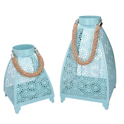 [S-V3723120000] Lanterna in Metallo Azzurro Quadro 20x20 cm - Altezza 33 cm