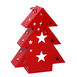 [S-V3725160000] Lanterna in metallo rosso con albero - 20x6x25 cm