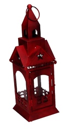 [S-V3726460000] Lanterna Metallo Rosso Quadro 9,5x9,5x30 cm