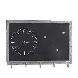 [S-V6447700000] Lavagna Metallo con Orologio e Portachiavi 5 Posti 63x46x9 cm